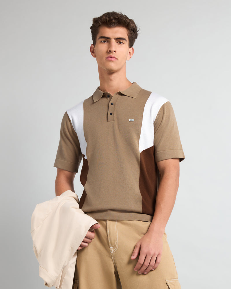 Ashton Cream With White Knitted Cotton Polo T-Shirt