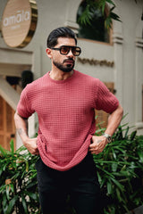 Candy Pink Knitted Cotton T-Shirt