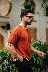 Pumpkin Orange Knitted Cotton T-Shirt