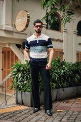 Daisy white With Blue Knitted Cotton Zipper Polo T-Shirt