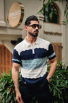 Daisy white With Blue Knitted Cotton Zipper Polo T-Shirt