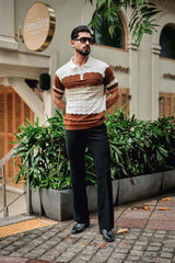 Daisy white With Brown Knitted Cotton Zipper Polo T-Shirt