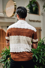 Daisy white With Brown Knitted Cotton Zipper Polo T-Shirt