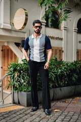 Rexon Blue With White Knitted Cotton Zipper Polo T-Shirt