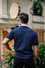 Rexon Blue With White Knitted Cotton Zipper Polo T-Shirt