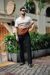Cookie Brown With White Knitted Cotton Polo T-Shirt