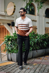 Cookie Brown With White Knitted Cotton Polo T-Shirt