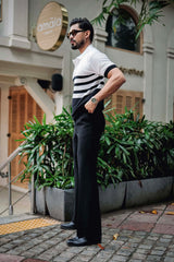 Cookie Black With White Knitted Cotton Polo T-Shirt