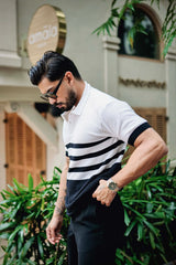 Cookie Black With White Knitted Cotton Polo T-Shirt