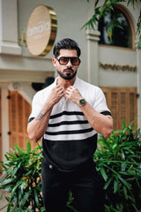 Cookie Black With White Knitted Cotton Polo T-Shirt