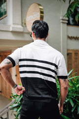 Cookie Black With White Knitted Cotton Polo T-Shirt