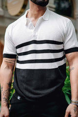 Cookie Black With White Knitted Cotton Polo T-Shirt