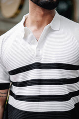 Cookie Black With White Knitted Cotton Polo T-Shirt