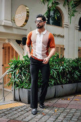 Rexon Orange With White Knitted Cotton Zipper Polo T-Shirt