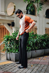 Rexon Orange With White Knitted Cotton Zipper Polo T-Shirt