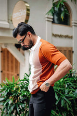 Rexon Orange With White Knitted Cotton Zipper Polo T-Shirt