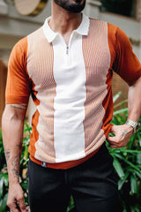 Rexon Orange With White Knitted Cotton Zipper Polo T-Shirt