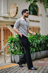 Vellin White With black Knitted Cotton Polo T-Shirt