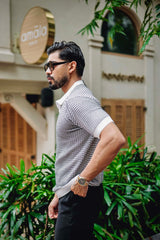 Vellin White With black Knitted Cotton Polo T-Shirt