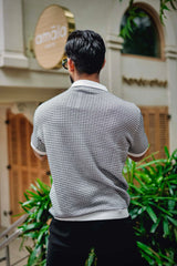 Vellin White With black Knitted Cotton Polo T-Shirt