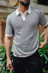 Vellin White With black Knitted Cotton Polo T-Shirt