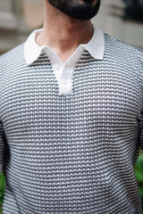 Vellin White With black Knitted Cotton Polo T-Shirt