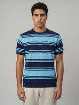Mexico AquaBlue Multi Stripe Knitted Cotton T-Shirt