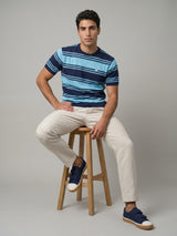 Mexico AquaBlue Multi Stripe Knitted Cotton T-Shirt