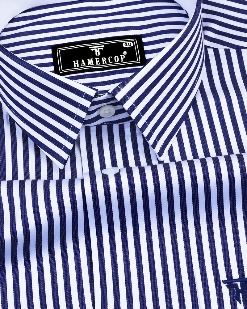 Destiny NavyBlue With White Stripe Premium Giza Designer Shirt