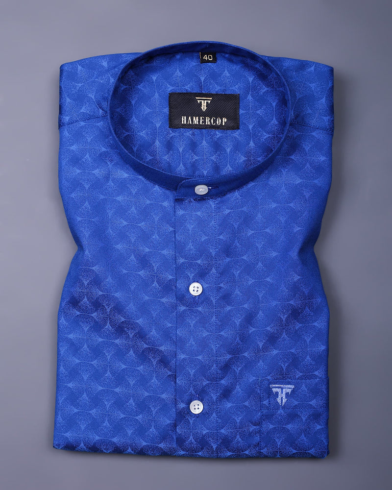 Royal Blue Patterned Jacquard  Premium Gizza Cotton Shirt