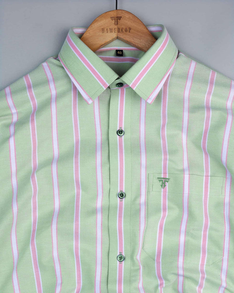 Spendid Mint Green With Peach Stripe Oxford Cotton Shirt