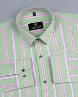 Spendid Mint Green With Peach Stripe Oxford Cotton Shirt
