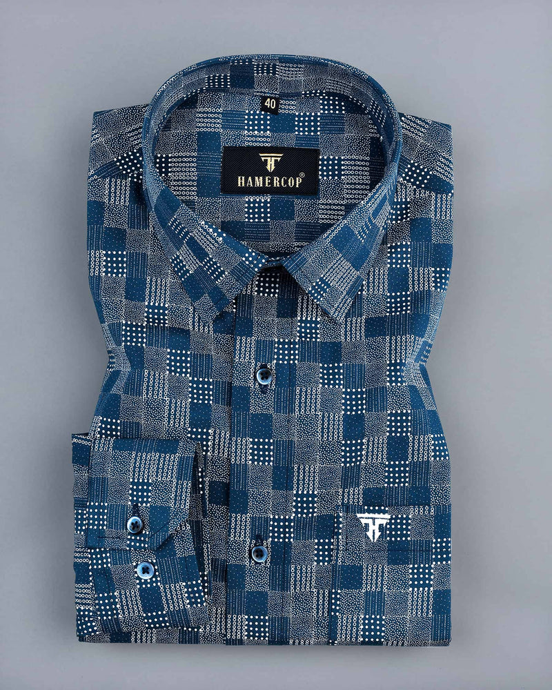 Blue Square Box With Dot Printed Premium Cotton Shirt
