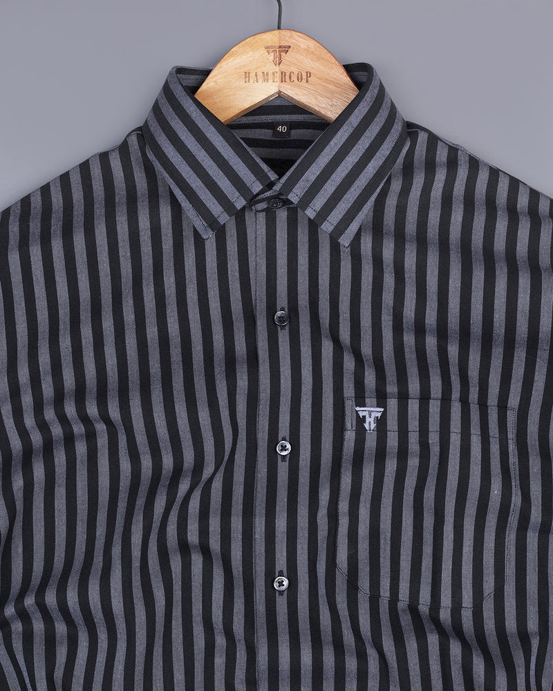 Basalt Black With Grey Stripe Oxford Cotton Shirt