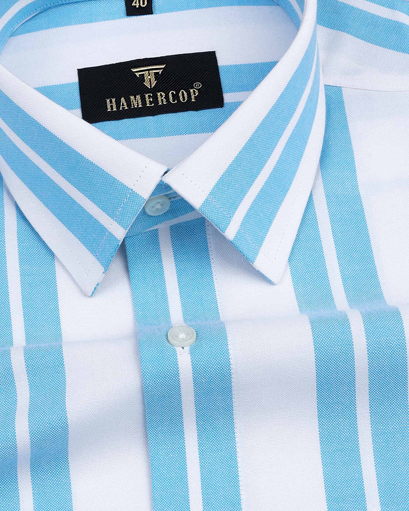 Romp Blue With White Broad Stripe Oxford Cotton Shirt