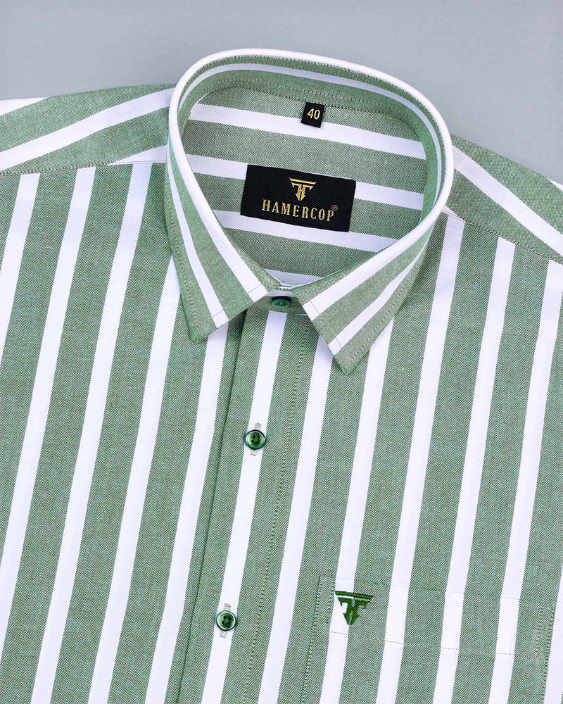 Viktoria Green And White Stripe Oxford Cotton Shirt