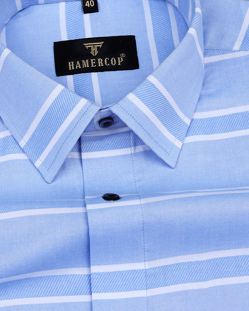 Potenza SkyBlue Dobby Weft Stripe Cotton Designer Shirt