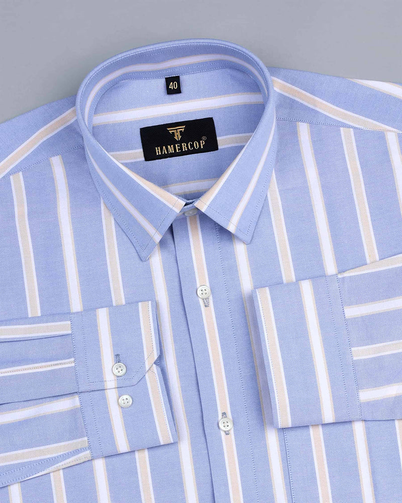 Spendid Blue With Cream Stripe Oxford Cotton Shirt