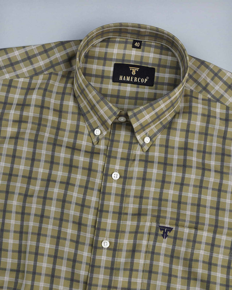 Stilet Green With White And Black Formal Check Cotton Shirt