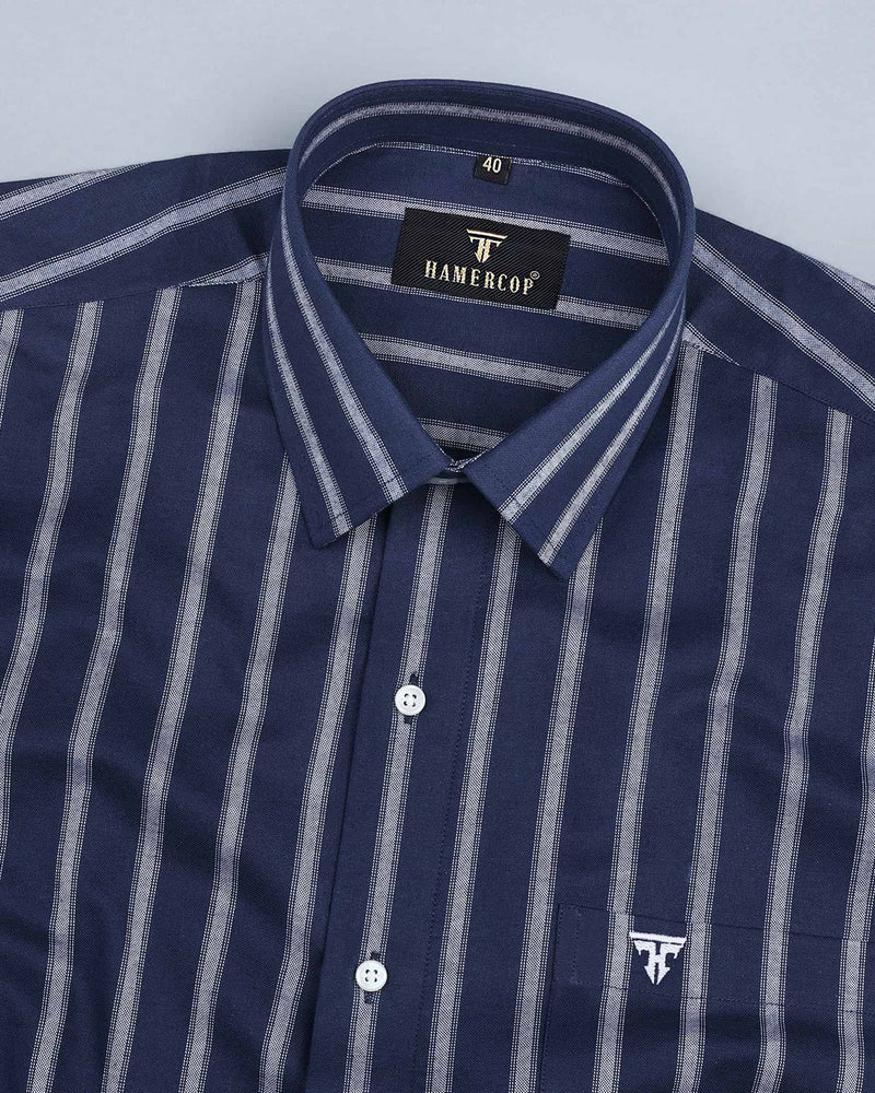 Kernel Blue With White Stripe Premium Cotton Shirt