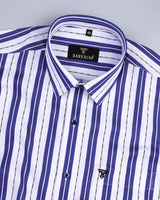 Veronica Blue Jacquard Paisley With White Stripe Cotton Shirt