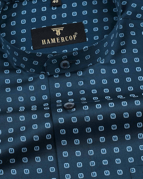 Navyblue With Small Square Printed Premium Cotton Shirt