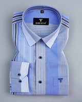 Pantone Blue Multi Striped Premium Cotton Shirt