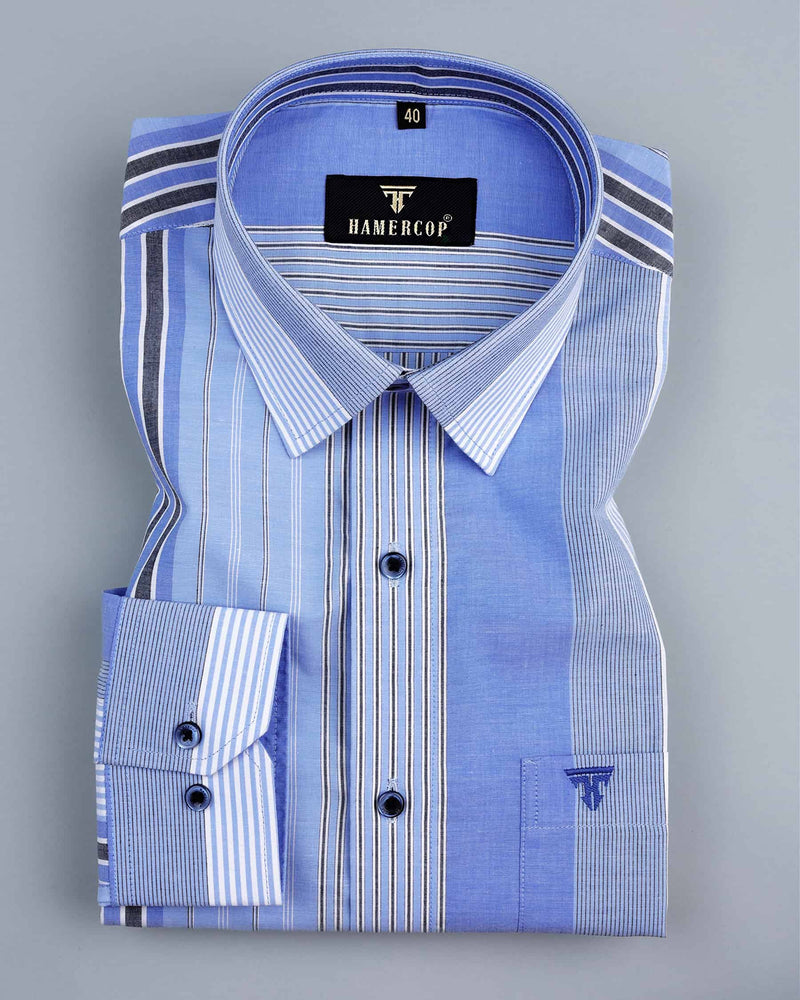 Pantone Blue Multi Striped Premium Cotton Shirt