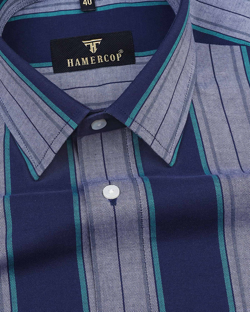 Massive Blue Multicolored Stripe Oxford Cotton Shirt – Hamercop