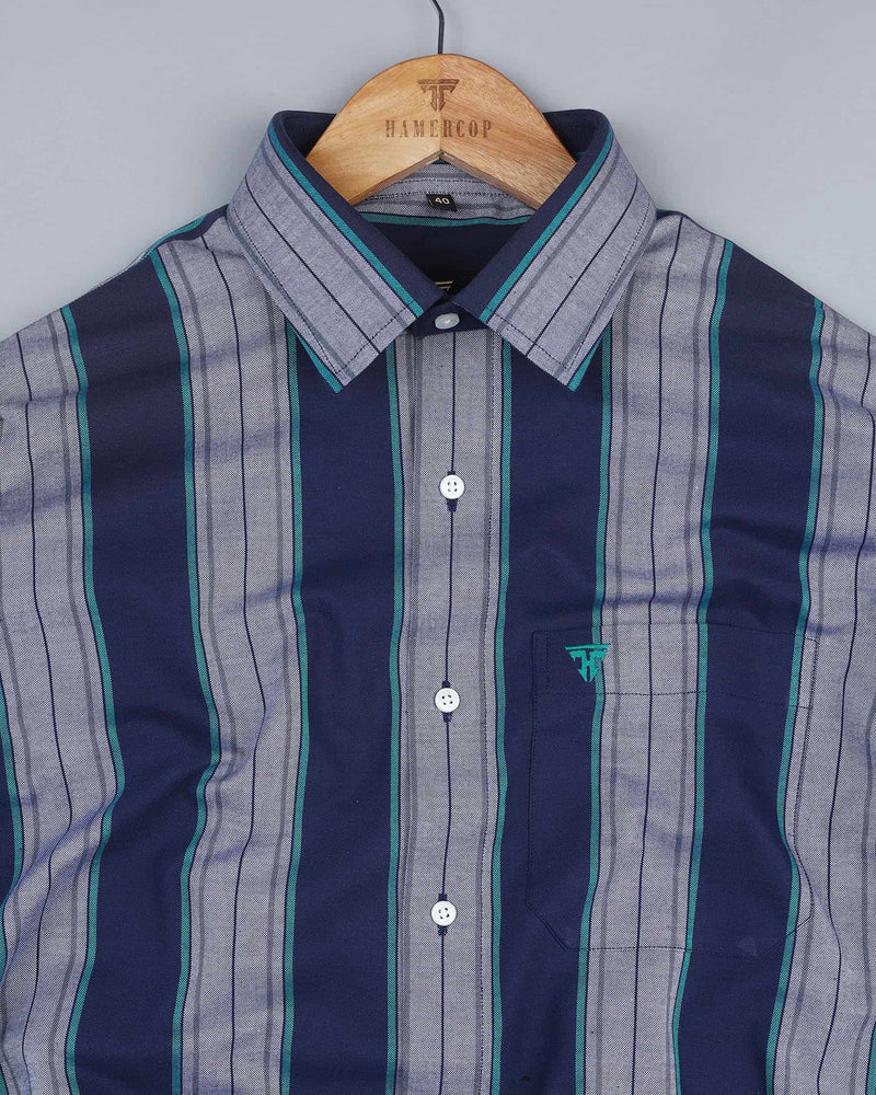 Massive Blue Multicolored Stripe Oxford Cotton Shirt