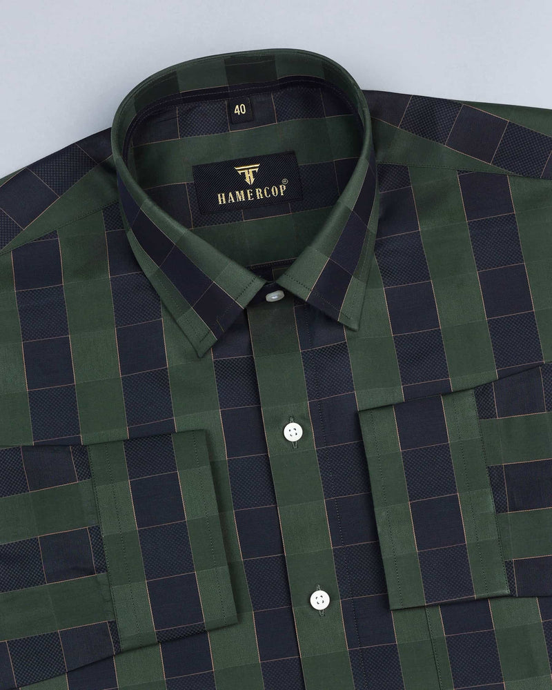 Shell Green With Black Checked Jacquard Egyptian Gizza Shirt