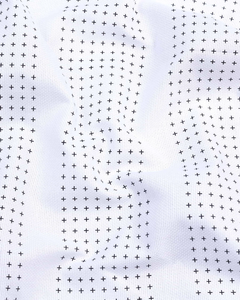 White Plus Printed Designer Stripe Dobby Cotton Shirt