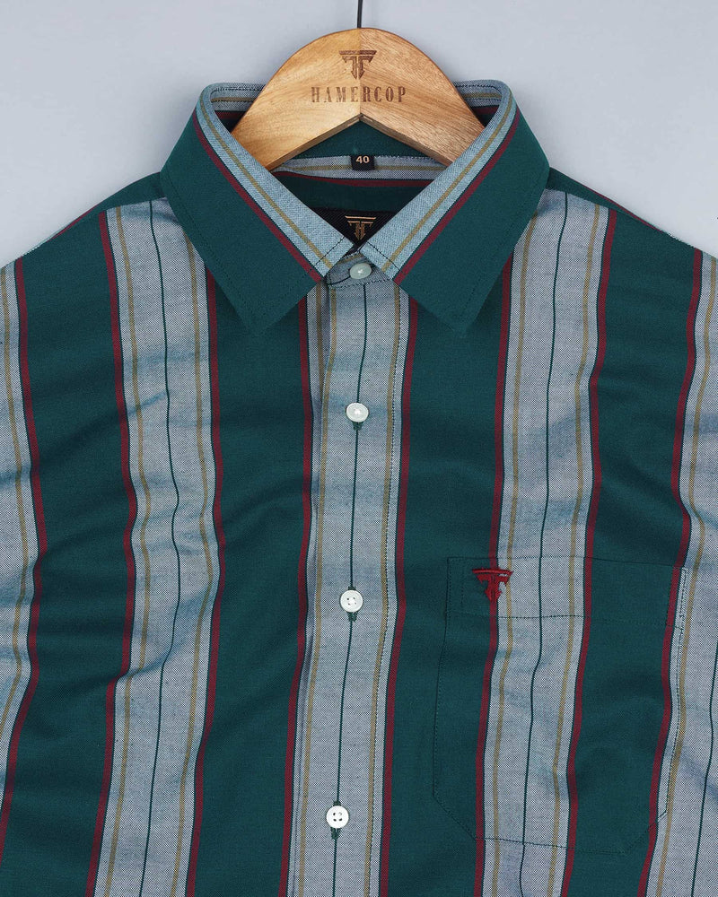 Massive Green Multicolored Stripe Oxford Cotton Shirt