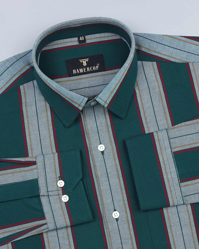 Massive Green Multicolored Stripe Oxford Cotton Shirt